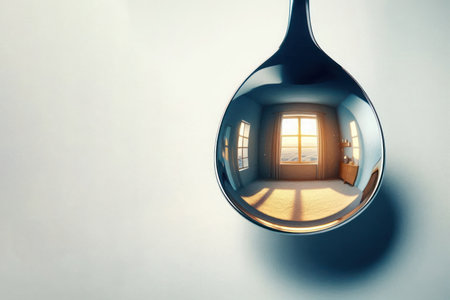 Room reflected in a teaspoon. Space for textの素材