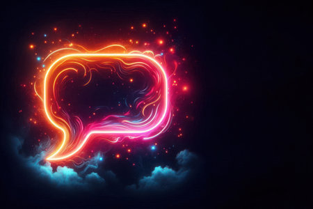 A glowing dialog box on a black background. Space for textの素材