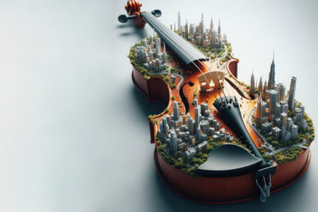 The violin on which the city is placed. Abstraction. Space for textの素材