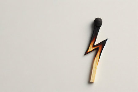 A burnt match in the form of a lightning. Space for textの素材