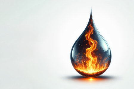 Fire inside a drop of water. Space for textの素材