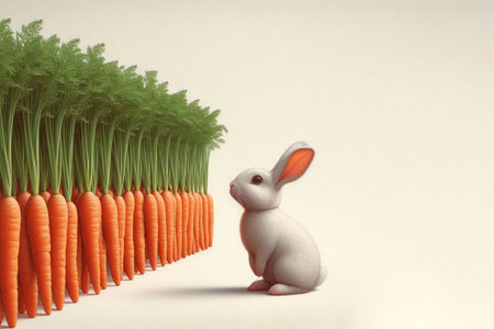 Rabbit looking at a row of carrots. Space for textの素材