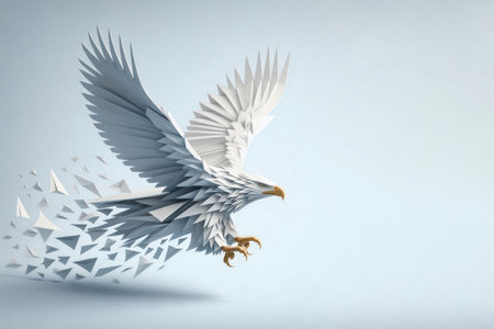 Paper, flying, white eagle on a clean background. Space for textの素材