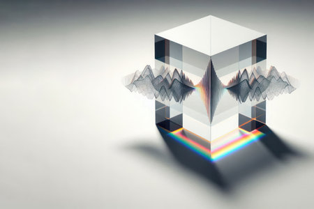 Visualization of sound waves through a glass cube. Space for textの素材