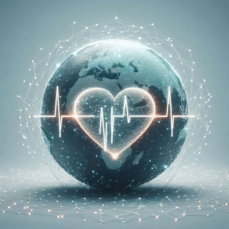 Cardiogram of the heart against the background of the planetの素材