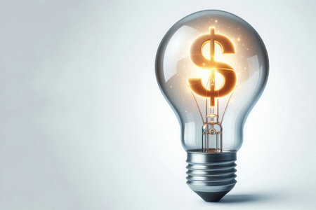 A dollar sign inside an electric bulb. Space for textの素材