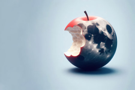 A bitten apple in the shape of the moon. Space for textの素材