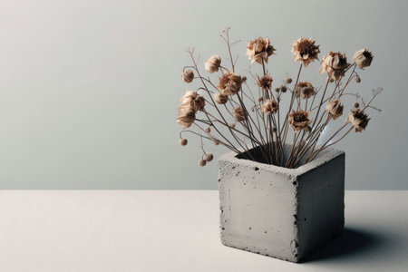 Dried flowers in a concrete pot. Space for textの素材