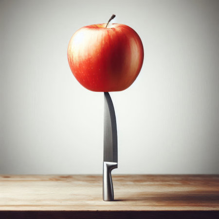 An apple on the tip of a knifeの素材