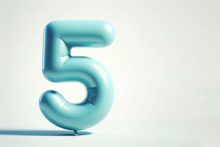 An inflatable balloon in the form of the number five. Space for textの素材