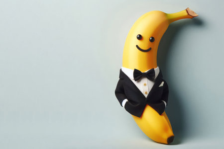 Happy banana in a tuxedo. Space for textの素材