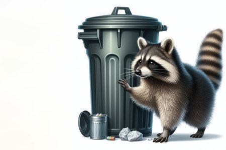 Raccoon near the garbage can. Space for textの素材