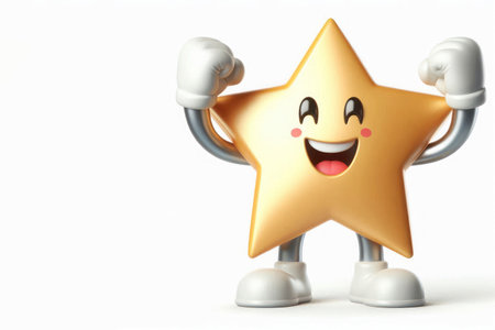 A lucky star raising her hands up. Space for textの素材