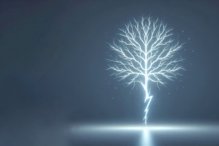 Lightning in the form of a tree. Space for textの素材