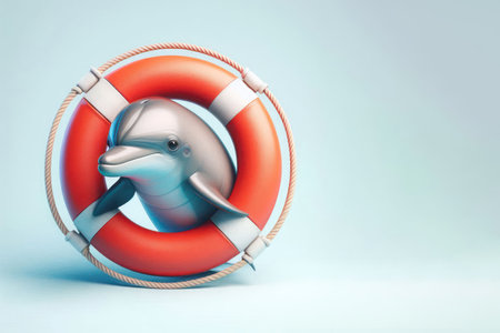 Dolphin in a lifebuoy. Space for textの素材