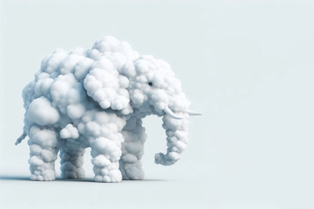 Elephant from the clouds on a light background. Space for textの素材