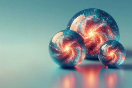 Glass balls with outer space inside. Space for textの素材