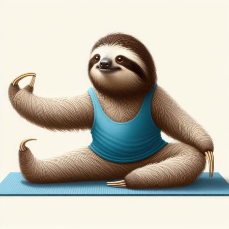 A sloth doing yoga. Space for textの素材