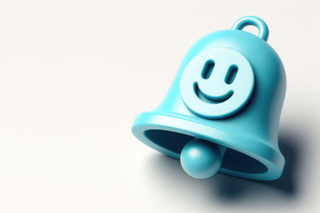 A joyful bell with a smiling face. Space for textの素材