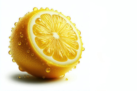 Fresh lemon with drops of water on a white background. Space for textの素材