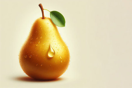 Juicy pear with drops of water. Space for textの素材