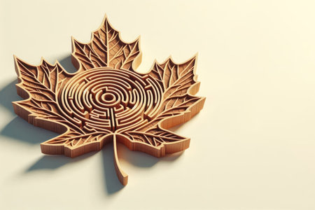 Maple leaf labyrinth on a light background. Space for textの素材