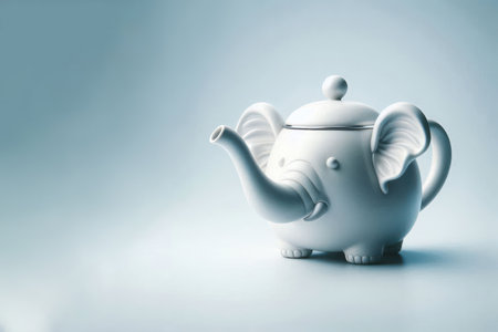 Porcelain teapot in the shape of an elephant. Space for textの素材