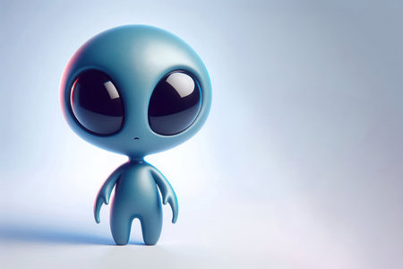 A cute alien with big eyes. Space for textの素材