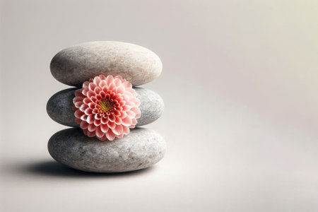 Flower on stones stacked on top of each other. Space for textの素材
