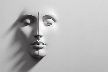 Split face on a clean surface. Space for textの素材