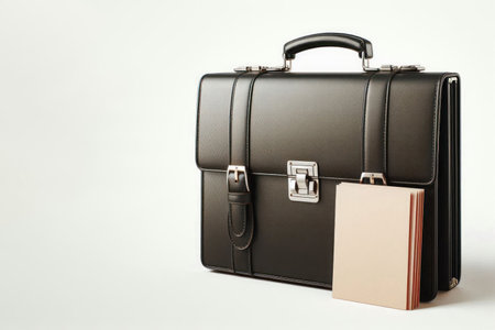 Briefcase and paper for notes on a light background. Space for textの素材