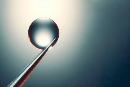 A drop of water on the tip of the needle. Space for textの素材