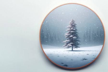 A lonely fir tree in a winter landscape. Space for textの素材