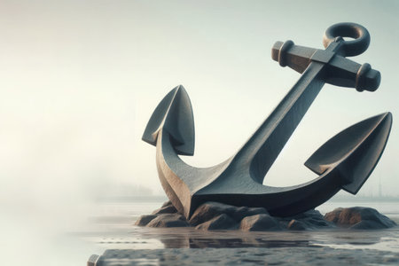 A large anchor that pierces the ground. Space for textの素材