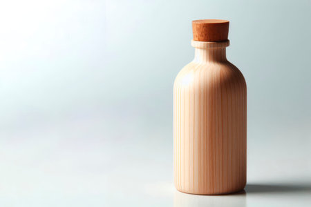 Wooden bottle with cork on a clean background. Space for textの素材