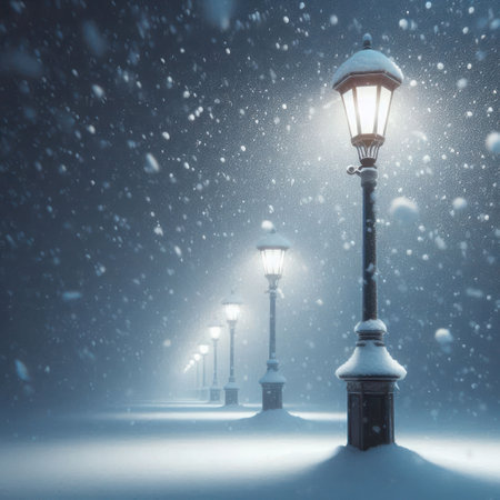 A winter night and the light of street lampsの素材