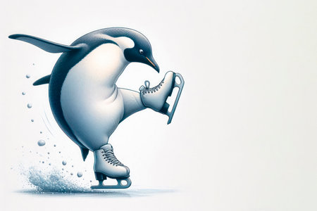 The penguin is trying to skate. Space for textの素材