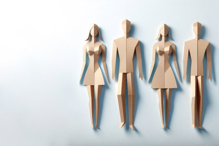 Figures of people made of paper stand together. Space for textの素材