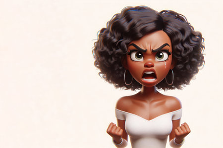 Girl in anger with fists, holding back tears. Space for textの素材