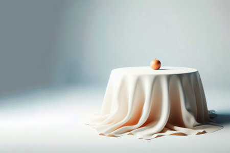 A lonely apple on the table. Space for textの素材