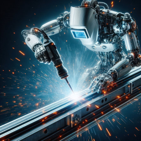 A robot that performs welding work with sparks in the processの素材