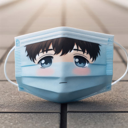 Medical mask with the image of a cute faceの素材