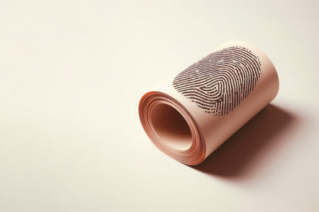 Fingerprint on a scroll of paper. Space for textの素材