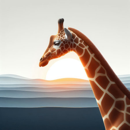 Giraffe against the background of the setting sunの素材
