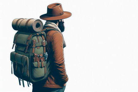 Traveler with backpack waiting for the way. Space for textの素材