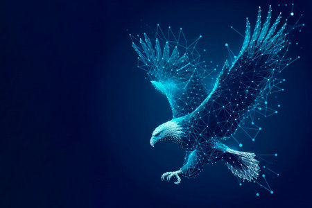 A digital eagle created from a network of dots and lines. Space for textの素材