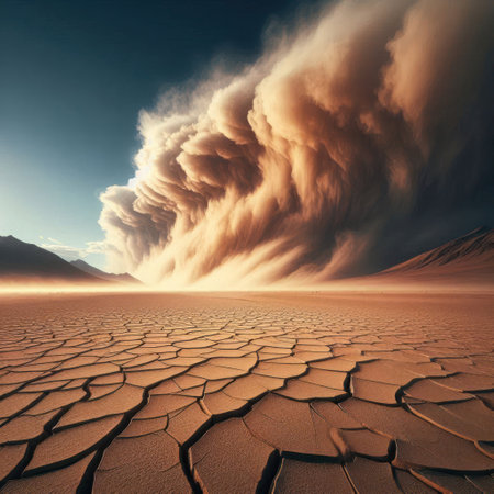 A desert with an approaching sandstormの素材