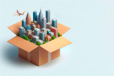 The city inside a cardboard box, as a symbol of urbanization. Space for textの素材