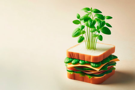 A plant that sprouts through a sandwich. Space for textの素材