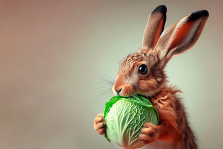 Hare with cabbage. Space for textの素材